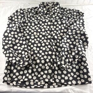 Vintage Devon Black White Abstract Polka Dot Button Down Blouse Top Size 12